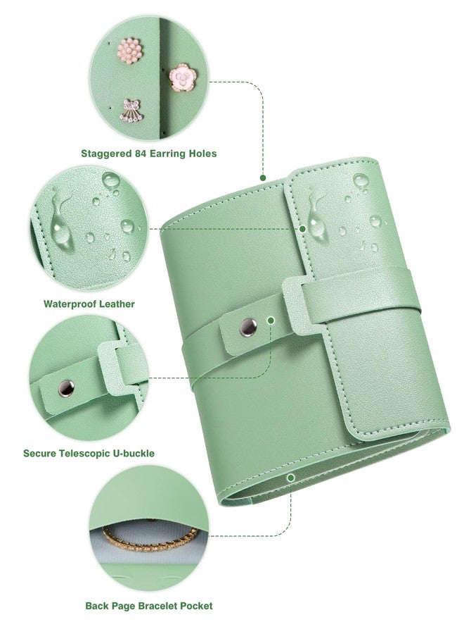 Hatori Earring Holder Organizer with Foldable Book Design Stud Book Organizer, Portable Pu Leather Travel Earring Case, Travel Jewelry Organizer Case for Mother Women Girls Gift, Green - Image 3